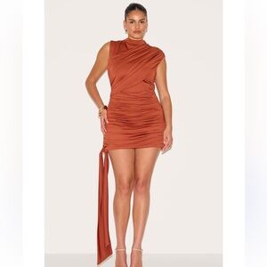 PrettyLittleThing One Shoulder Rust Dress